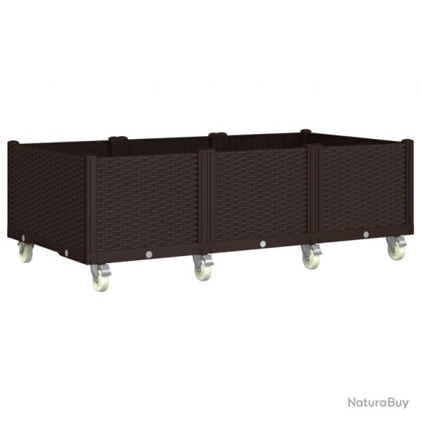 Jardinire bac lit surlev plantes fleurs terrasse jardin  roulettes 150 x 80 x 54 cm PP marron 0