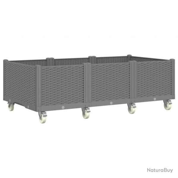 Jardinire bac lit surlev plantes fleurs terrasse jardin  roulettes clair 150 x 80 x 54 cm PP gr