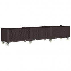 Jardinière bac lit surélevé plantes fleurs terrasse jardin à roulettes 240 x 50 x 54 cm PP marron 0