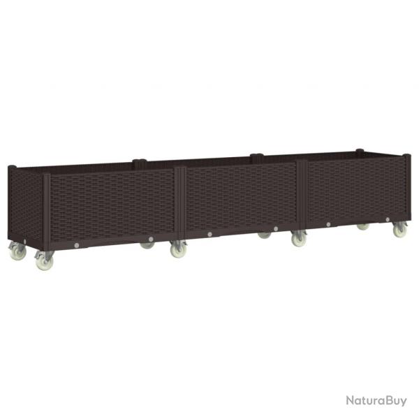 Jardinire bac lit surlev plantes fleurs terrasse jardin  roulettes 240 x 50 x 54 cm PP marron 0