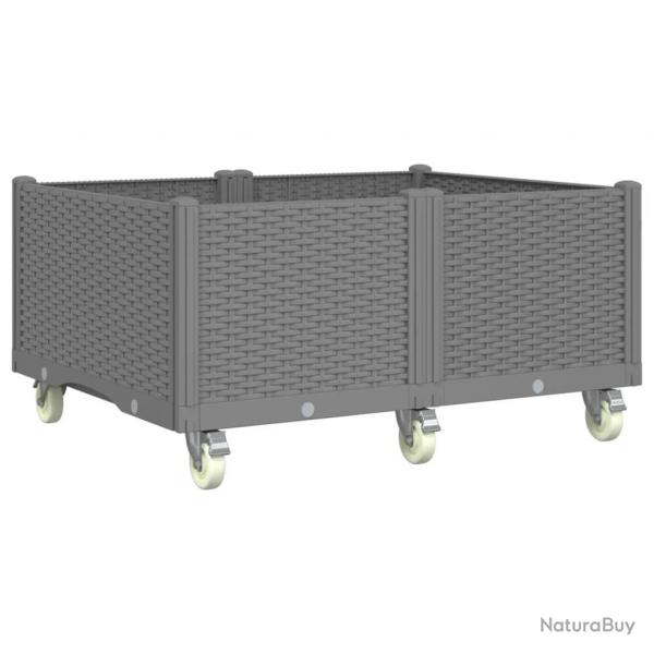 Jardinire bac lit surlev plantes fleurs terrasse jardin  roulettes clair 100 x 80 x 54 cm PP gr