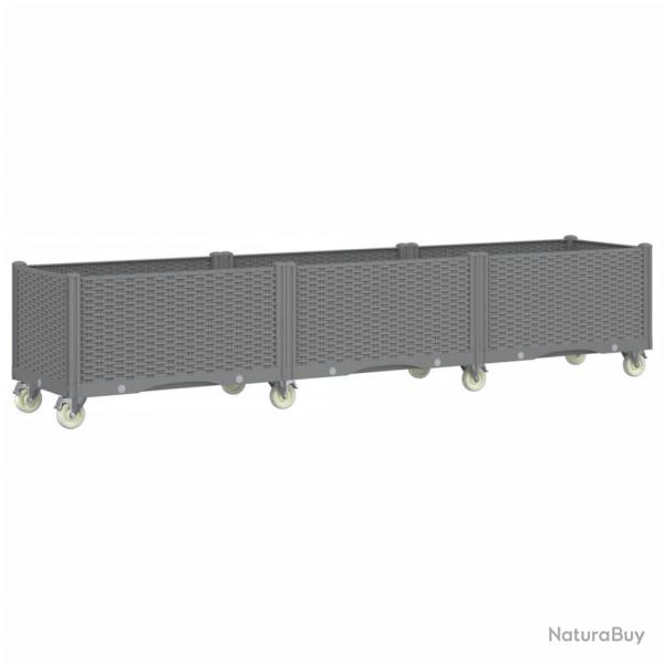 Jardinire bac lit surlev plantes fleurs terrasse jardin  roulettes clair 240 x 50 x 54 cm PP gr