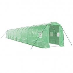 Serre tente abri plante fleur légumes avec cadre en acier 32 m² 16 x 2 x 2 m vert 02_0044574