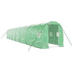 Serre tente abri plante fleur légumes avec cadre en acier 28 m² 14 x 2 x 2 m vert 02_0044568