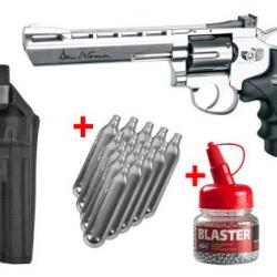 Pack REVOLVER 4.5mm (Billes) DAN WESSON 6" CO2 SILVER + SPARCLETTES + BILLES + HOLSTER ASG