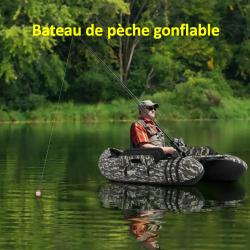 Bateau de Pêche Gonflable avec Bretelles Réglables Palmes et Pagaies en Aluminium, Bateau Gonflable