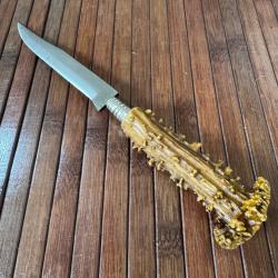 COUTEAU VINTAGE TRADITIONNEL ALLEMAND NIKER 1940-50 ARTISANALE MANCHE INCRUSTÉ D'UNE PIÈCE ARGENT