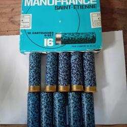 Boîte de 10 cartouches anciennes cal 16 douilles cartons  MF Moucheté bleues