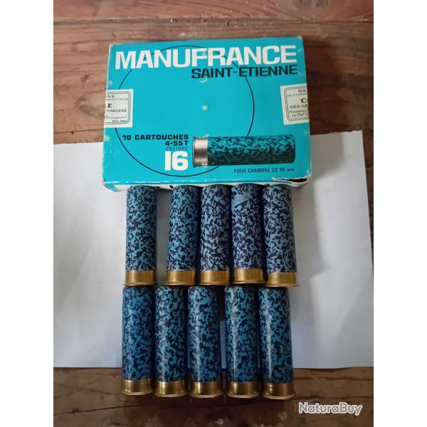 Bote de 10 cartouches anciennes cal 16 douilles cartons  MF Mouchet bleues