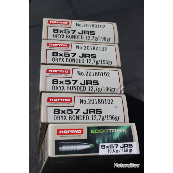 Lot de 100 tuis 8x57 JRS ,tirs une fois ,jamais rechargs de marque NORMA