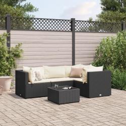 Salon de jardin 5 pcs avec coussins Noir Résine tressée