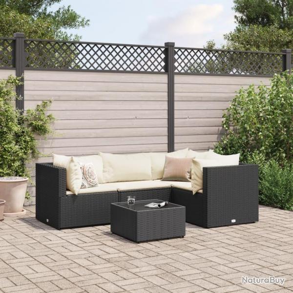 Salon de jardin 5 pcs avec coussins Noir Rsine tresse