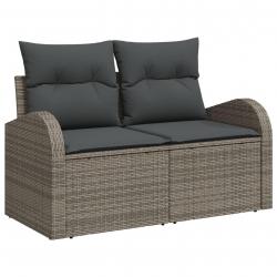 Set de canapés de jardin 6 pièces avec coussins gris en rotin synthétique, Canapé de jardin 2 places