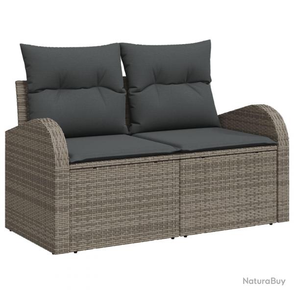 Set de canaps de jardin 6 pices avec coussins gris en rotin synthtique, Canap de jardin 2 places