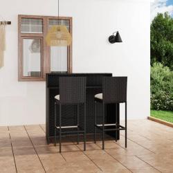 Ensemble de bar de jardin avec coussins 3 pcs Noir