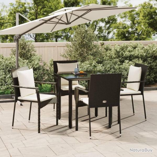Ensemble  manger de jardin coussins 5pcs Noir Rsine tresse