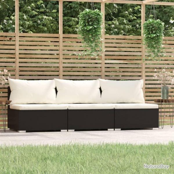 Canap 3 places avec coussins Noir Rsine tresse