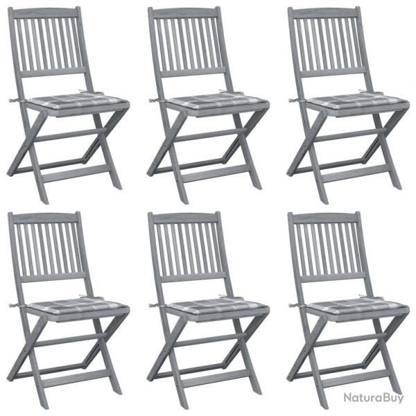Chaises pliables d'extrieur lot de 6 et coussins Bois d'acacia