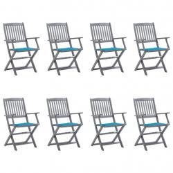 Chaises pliables d'extérieur lot de 8 et coussins Bois d'acacia