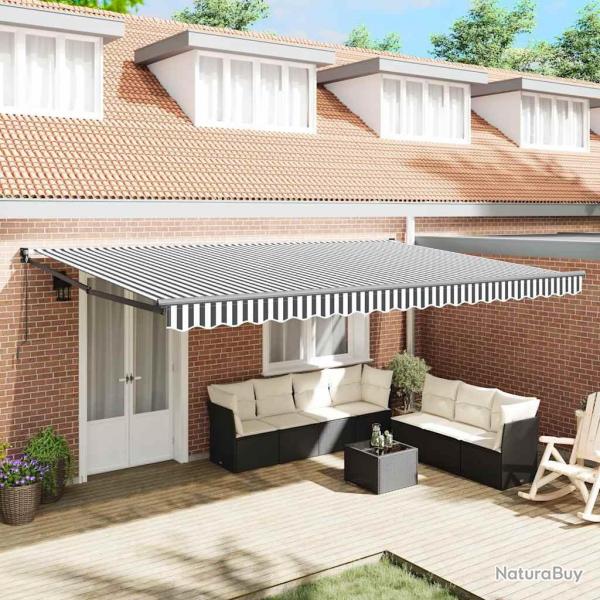 Auvent rtractable anthracite et blanc 5x3 m tissu et aluminium
