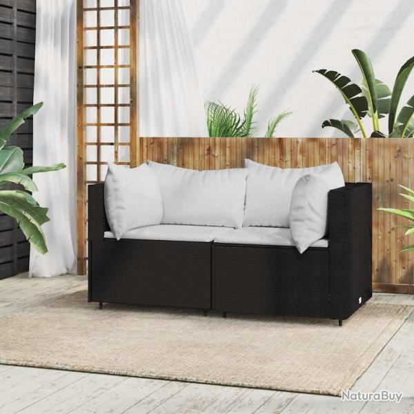 Canap d'angle de jardin avec coussins Noir Rsine tresse