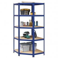 Étagère d'angle à 5 niveaux Bleu Acier et bois d'ingénierie