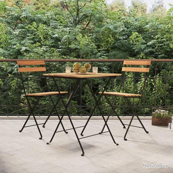 Chaises de bistrot pliantes lot de 2 Bois de teck solide acier