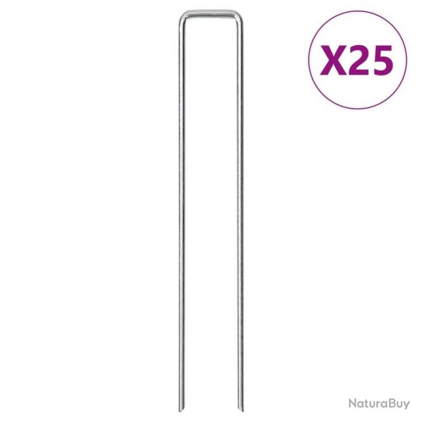Piquets de sol en forme de U 25 pcs 20x3,5 cm acier galvanis