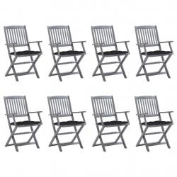 Chaises pliables d'extérieur lot de 8 et coussins Bois d'acacia