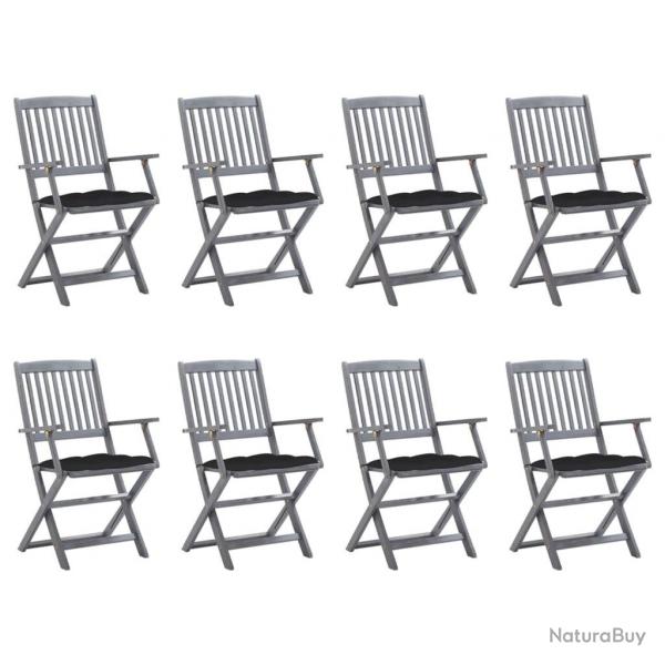 Chaises pliables d'extrieur lot de 8 et coussins Bois d'acacia