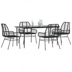Ensemble à manger de jardin 5 pcs noir résine tressée verre