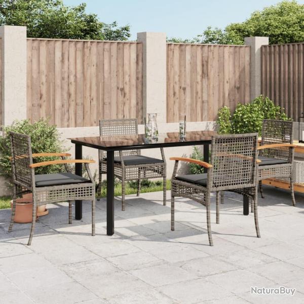 Ensemble  manger de jardin 5 pcs coussins gris rsine tresse
