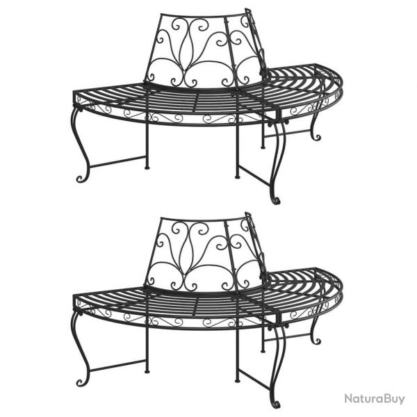 Banc demi-circulaire tour d'arbre lot de 2 160 cm Noir Acier