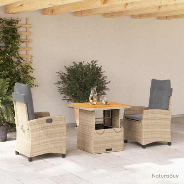 Ensemble  manger de jardin et coussins 3 pcs Beige poly rotin