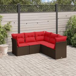 Salon de jardin avec coussins 5 pcs marron résine tressée