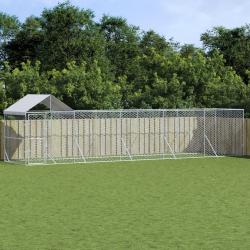 Chenil d'extérieur pour chiens avec toit argenté 10x2x2,5 m