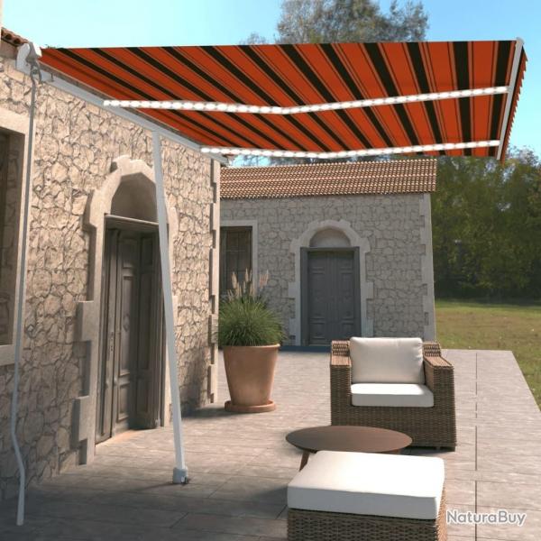Auvent manuel rtractable avec LED 350x250 cm Orange et marron