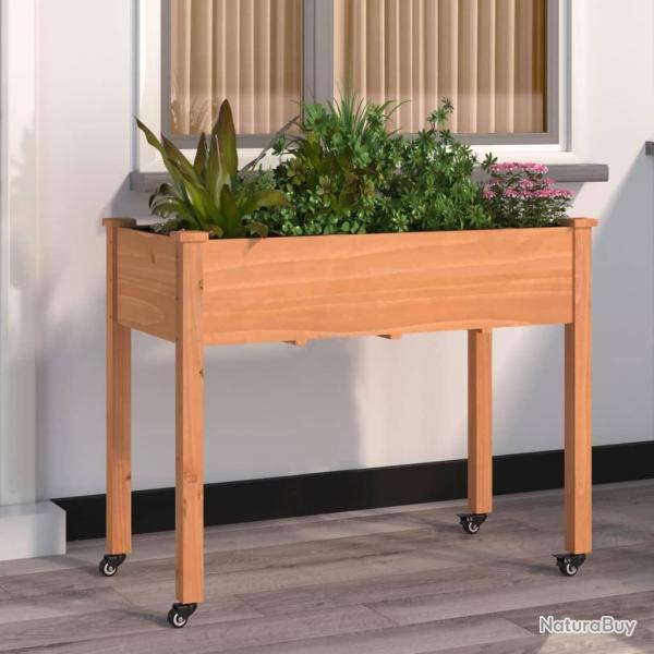 Jardinire sur roues avec doublure brun 118x59x80 cm bois sapin