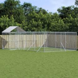 Chenil d'extérieur pour chiens avec toit argenté 6x6x2,5 m