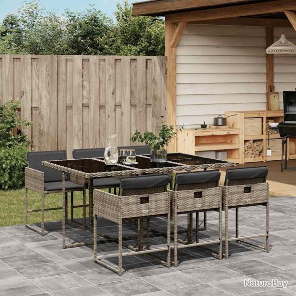 Ensemble  manger de jardin et coussins 7 pcs gris rotin