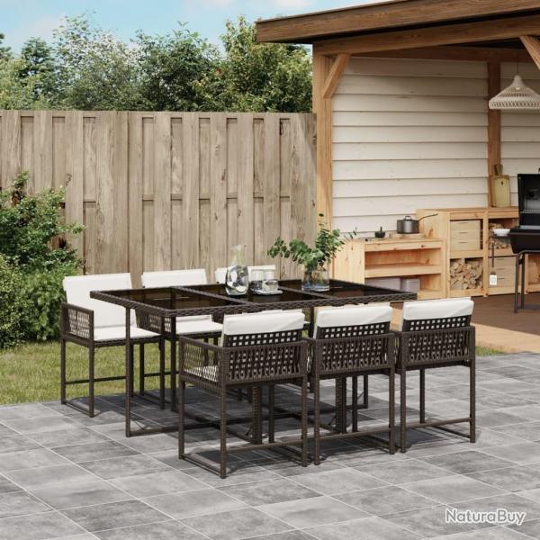 Ensemble  manger de jardin et coussins 7 pcs marron rotin