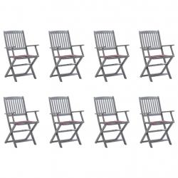 Chaises pliables d'extérieur lot de 8 et coussins Bois d'acacia