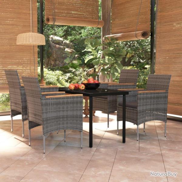 Ensemble  manger de jardin et coussins 5pcs Gris/noir