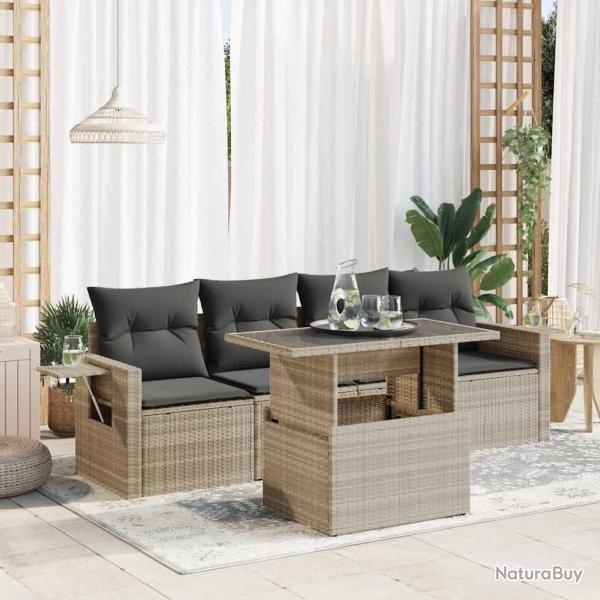 Salon de jardin 5 pcs avec coussins gris clair rsine tresse