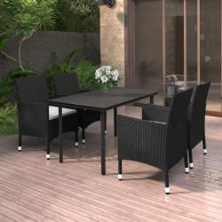 Ensemble à manger de jardin coussins 5 pcs Résine tressée Verre