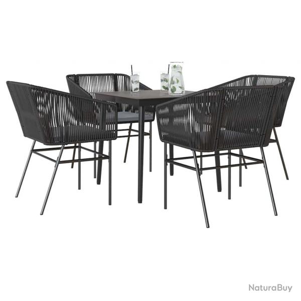 Ensemble  manger de jardin et coussins 5 pcs noir rotin verre