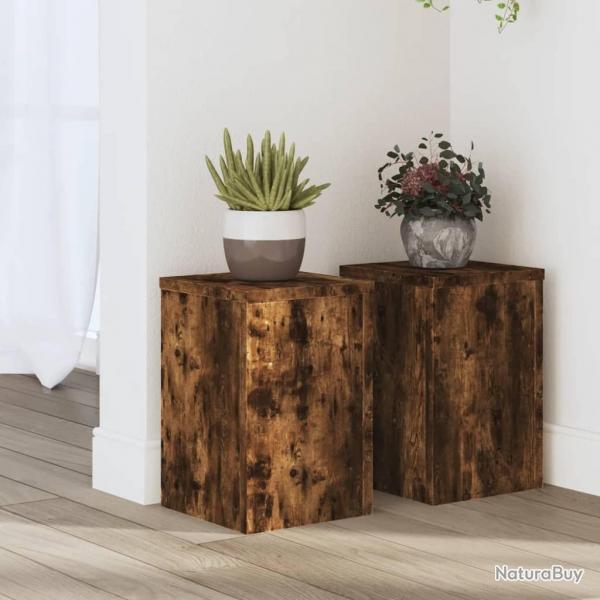 Supports pour plantes 2 pcs chne fum bois d'ingnierie