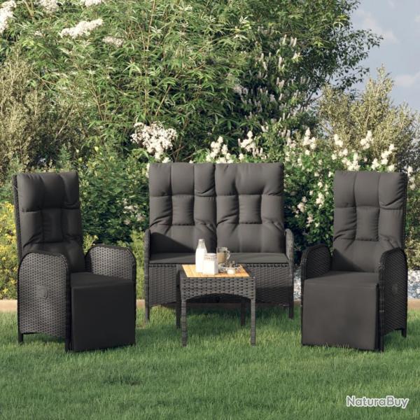 Ensemble  manger de jardin 4 pcs avec coussins noir