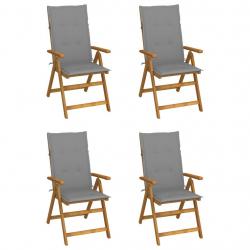 Chaises inclinables de jardin lot de 4 et coussins Bois acacia