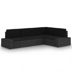Salon de jardin 4 pcs avec coussins Noir Résine tressée